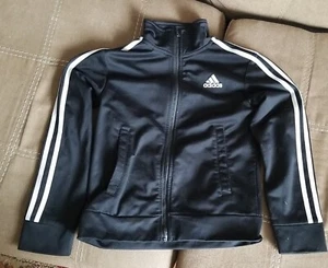 Adidas Youth Three Stripe Track Jacket Black Size 8 - Picture 1 of 4