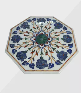 16" White Marble Coffee Table Top inlay pietra dura lapis Side center Table - Picture 1 of 5
