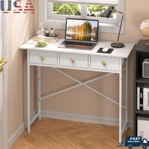 White Writing Desk W/ 3 Drawers Small Computer Study Table Kids Home Office New - Picture 1 of 8