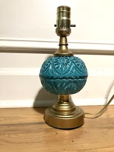 Vintage Accent Glass Lamp Teal No Shade - Picture 1 of 8