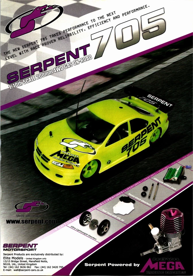 Serpent 705 RC 1/10 RC 4WD Print Ad Wall Art Decor NOVAMEGA - Image 1 of 1