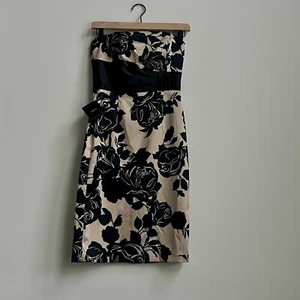 NEW WHITE HOUSE BLACK MARKET Strapless Satin ROSE Cocktail Dress Floral 00 Y2K - Picture 1 of 12