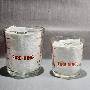 PAIR of Vtg FIRE KING Glass MEASURING CUPS #496 - 1 CUP 8oz & #498 - 2 CUPS 16oz - Picture 1 of 6