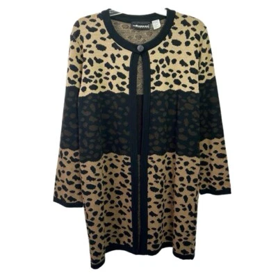 Vintage 80s Animal Print One Button Duster Cardigan Sweater Size Medium - Image 1 of 4