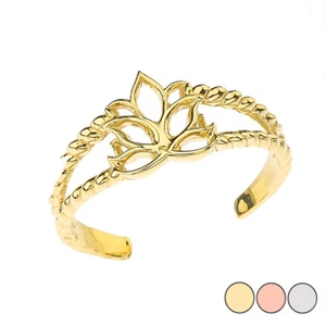 Lotus Zehenring in 10K massivem Gelbgold, Weißgold, Rosenknöchel verstellbar - Bild 1 von 13
