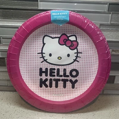 Sanrio Hello Kitty Hot Pink Polka Dot Set Of 16 Luncheon Plates New In Package - Image 1 of 4