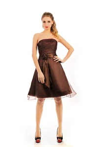HBH Brautmode I Abendkleid Raffung A-Linie Kurz Reißverschluss Elegant Braun - Bild 1 von 5