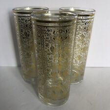 Vintage Moroccan Turkish Tall Drinking Glasses Gold Filigree 6" 10 Oz Set of 3