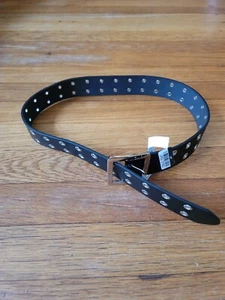 New XS Black Faux Leather Belt Double row of Grommets Silver Buckle 1.5" Wide - Picture 1 of 4