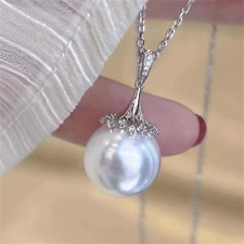 18” HUGE AAAAA Round  11-12mm natural AKOYA white pearl Pendant necklace 925S
