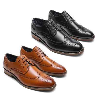 Men's Classic Oxford Shoes Lace Up Wingtip Business Leather Shoes 8-13 US Size - Image 1 of 4