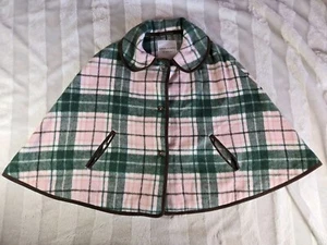 Janie & Jack Girls Size M 7 8 Plaid Brushed Twill Green Pink Brown Cape Coat - Picture 1 of 10