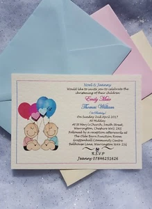 50 Personalised Christening Baptism Invitations Childrens Baby Boy Girl Twins - Picture 1 of 11