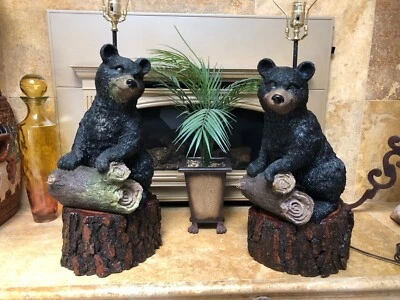 Juego de 2 Lámparas Oso Negro 3 Pies de Alto Perfecto Salón Oficina Bar Base Madera  Foto 1 de 4
