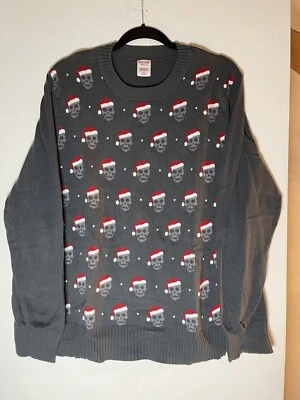 Mossimo Target Skulls With Santa Hats Men’s Ugly Sweater Goth Holiday Sz Large - Image 1 of 4