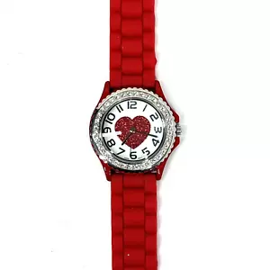 Women's Geneva Fashion Heart Shaped Rhinestone Silicone Band Casual Watch - Picture 1 of 6