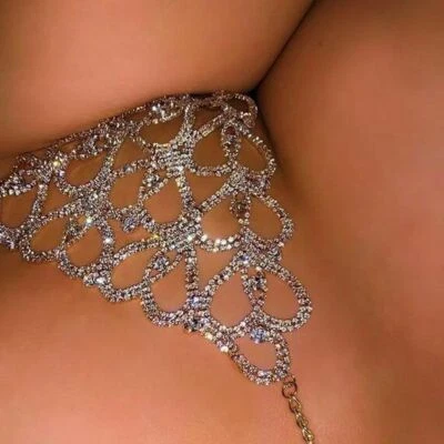 Sexy Shiny Crystal Rhinestone Body Chain Thong Bikini Jewelry Luxury Underwear - Image 1 of 4