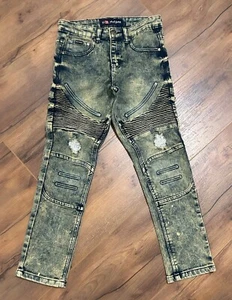 Phat Farm Jeans Distressed Sz 10 Vintage 90s Boys Y2K  Acid Washed Skinny HipHop - Picture 1 of 5