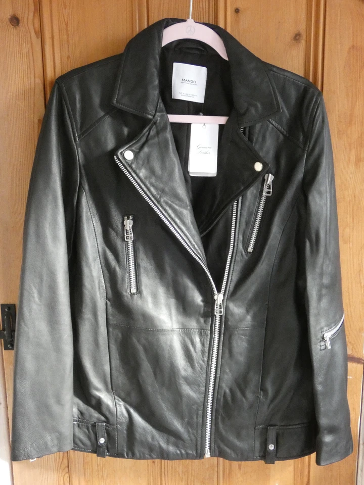 MANGO - 100% GENUINE BLACK LEATHER - BIKER STYLE JACKET - CAZADORA WINONA SIZE M - Image 1 of 4