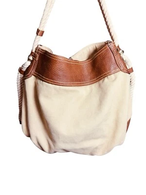 GAP 牛仔裤帆布单肩包船托特包绳黄麻棕色皮革复古 Y2K 90 年代 — 第 1/4 张图片