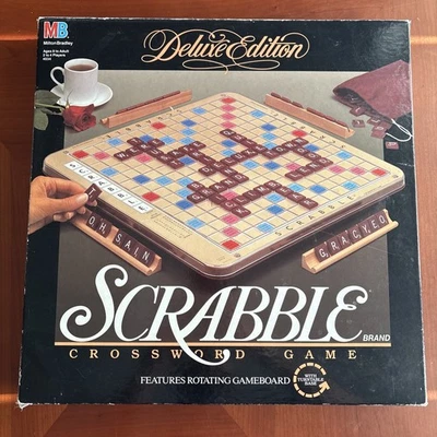 Scrabble Deluxe Edition Rotating Turntable Board Game Vintage 1989-100% Complete - Image 1 of 4