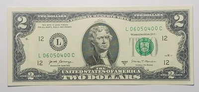 2017 A $2 GEM UNC note with very fancy serial# L06050400C - Image 1 of 2