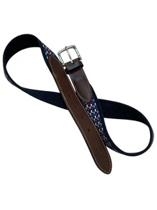 Vineyard Vines Red Navy White Whales Leather Canvas Club Belt Men's Size 36 USA - Picture 1 of 3