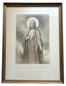 VTG SACRED HEART OF JESUS Framed Lithograph-St Anthony’s Guild-1933 14.5 W x 19T - Picture 1 of 6