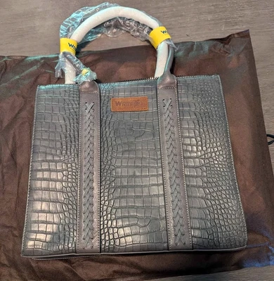 Wrangler Vegan Leather Crocodile Gray Crossbody Tote Bag Brand New! - Image 1 of 4