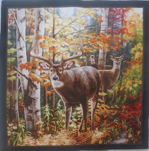 Forest Deer Buck Antlers Fabric Fall Scene Colors 10.5" x 10.75" Quilt Block #66 - Picture 1 of 2