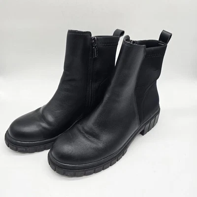 Botas Blondo impermeáveis femininas tamanho 8.5 couro preto com zíper lateral tornozelo sola - Imagem 1 de 4