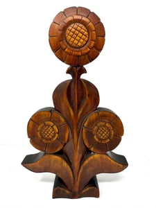 Vintage 1979 Volkskunst geschnitzte Holz Blume Statue Souvenir 25 Jahre Jubiläum Skulptur - Bild 1 von 6