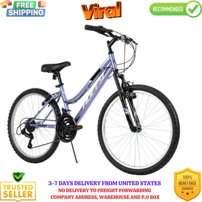 Bicicleta de montaña Huffy 24" Rock Creek, se adapta a ciclistas de 4'8" - 5'8", púrpura, adulto, mujer Foto 1 de 4