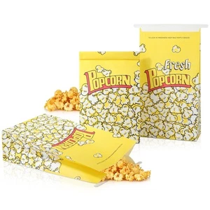 50 Pack 11.4x6.1x3.1 inch Paper Popcorn Food Bags with Tin Tie Tab Lock - Picture 1 of 7