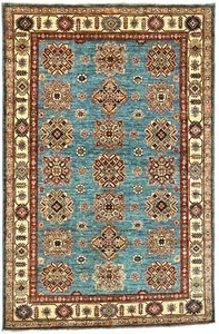 Tribal Geometric Kazak Area Rug Blue Farmhouse Boho Oriental Decor Carpet 5X7 ft - Picture 1 of 12