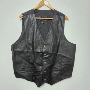 Vtg Wilsons Mens Black Leather Vest Sz XL Brass Snaps Pockets Western Motorcycle - Picture 1 of 12