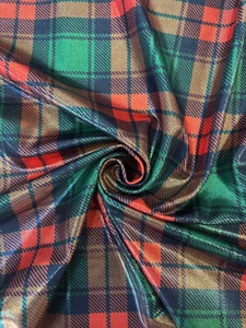 Red & Green Plaid Mystiqu Holographic Poly Nylon Spandex 4 Way Stretch By Yard - Picture 1 of 2