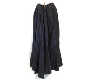Early Victorian Black Silk Bustle Skirt Lined with Black Cotton & Velvet Trim - Picture 1 of 12