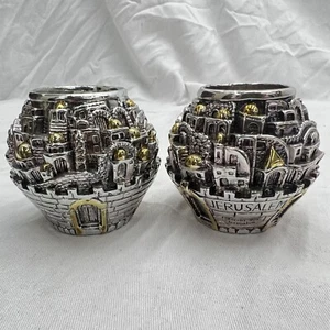 Judaica Jewish Shabbat Candle Holder H. Karshi Stamp 925 Jerusalem Old City 3D - Picture 1 of 7