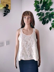 ❤️ Size M FOREVER 21 beige ivory floral lace chiffon light blouse tank top 1309 - Picture 1 of 10