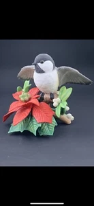 Lenox Bisque Porcelain 1997 Christmas Chickadee Bird Figurine Poinsettia - Picture 1 of 12
