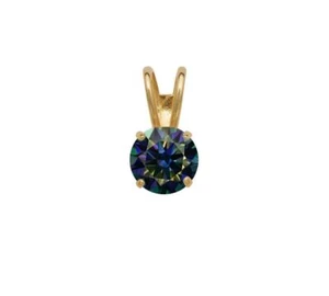 14K Gold GRA Certified D-VVS1 Round Rainbow Blue Moissanite Pendant - Picture 1 of 7