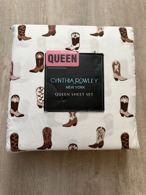 Cynthia Rowley BOTAS VAQUERAS WESTERN ROSA MARRÓN REINA Juego de Sábanas Microfibra NUEVO Foto 1 de 4