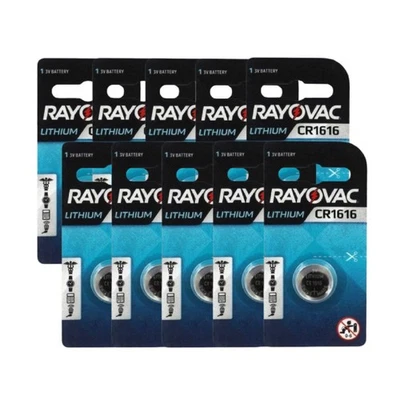 10 RAYOVAC CR1616 LITHIUM BATTERIES 3V CELL COIN BUTTON EXP 2025 SWITZERLAND NEW - Image 1 of 4