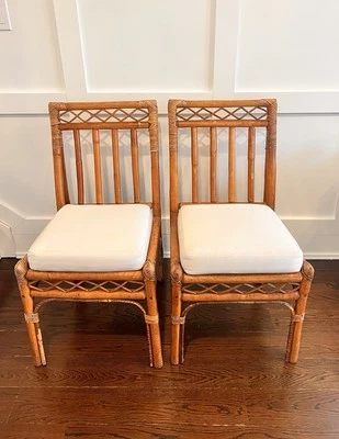Conjunto de 2 almofadas vintage MCM estilo boho bambu rattan cadeira mesa de jantar off white - Imagem 1 de 4