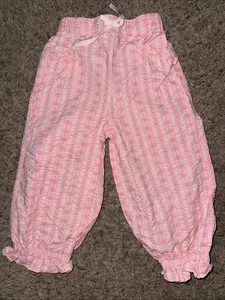 Pantaloni vintage OshKosh B'Gosh rosa orlo increspato righe fiori cotone 24 mesi - Foto 1 di 5
