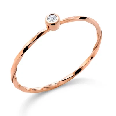 Anillo redondo de oro rosa de 10 quilates con diamantes cultivados en laboratorio E-F de 0,02 quilates Foto 1 de 4