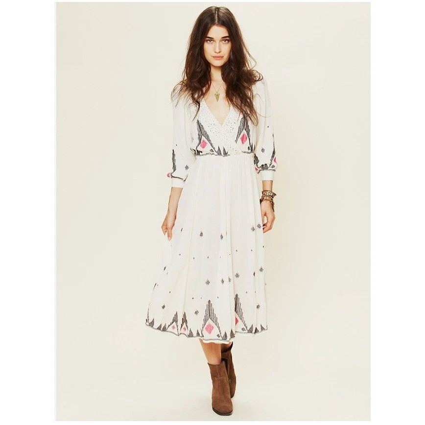 Vestido midi bordado Free People Romantics Splendor The Grass Boho Festival M Foto 1 de 4