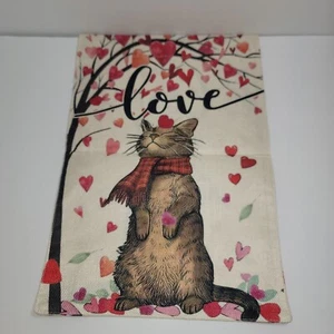 Cat LOVE Hearts Garden Flag 18.5” x 12” Double Sided Hanging Burlap Flag NEW - Picture 1 of 3