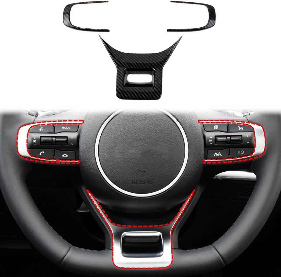Carbon Fiber Style Interior Steering Wheel Cover Trim for KIA K5 2021-2024 - Image 1 of 4